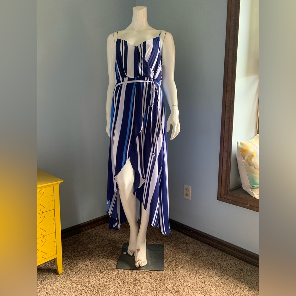 a.n.a Asymmetrical Blue and White Striped Dress